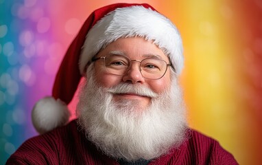 Naklejka premium classic santa close-up portrait christmas new year rainbow background 