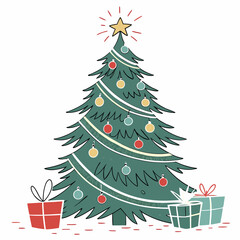 Simple minimalistic Christmas tree with presents