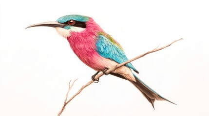 Fototapeta premium A colorful bird perched on a branch, showcasing vibrant plumage and intricate details.