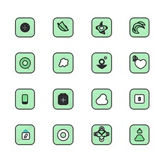 A collection of colorful, minimalistic icons on a pale green background.