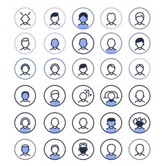 Collection of diverse avatar icons representing various roles and professions.