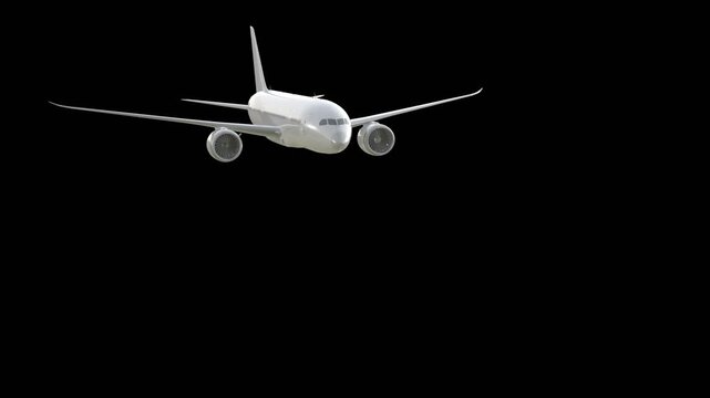 plane flying animation 3d alpha channel background.Great for travel,fly,vacations,aviation,transport,agency,flight, tourism.