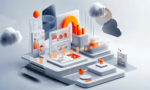 Abstract 3D Isometric Visualization of Cloud Computing and Data Analytics