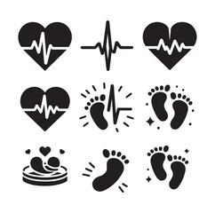 Set of heart pulse with heart and babys feet 

vector illustration
