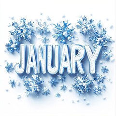 Snowy January Banner with Blue and White Snowflakes