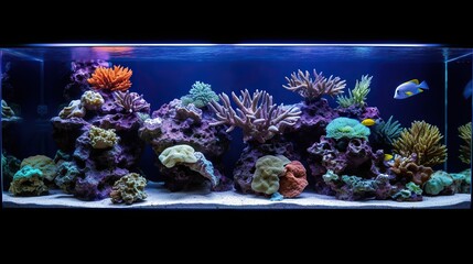 Marine aquarium full of various kinds of marine fish and coral plants underwater