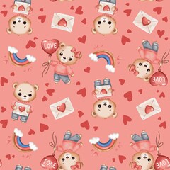 Bears in love for valentine's day seamless printable pattern