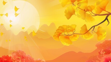 Autumn Equinox Autumn Ginkgo Mountain Yellow Chinese Style Background