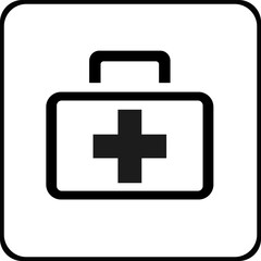 The icon of a first aid kit with medical care.