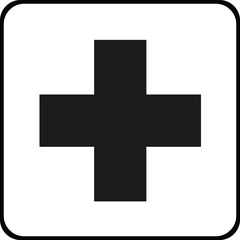 A medical aid badge. A medical black cross in a square.