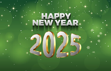 2025 happy new year template banner with modern 3d text effect and beautiful sparkle luxury shiny ornament abstract gradient green background design 020