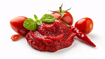 Sample of tasty tomato paste isolated against a white background.