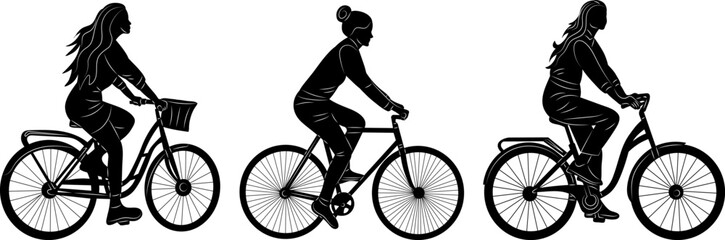 Naklejka premium women riding bicycles silhouette vector