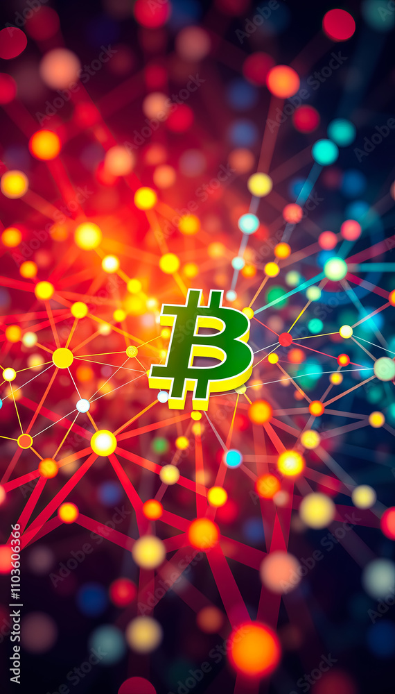 Aufkleber bitcoin symbol glowing blockchain network cryptocurrency digital currency fintech technology innovat