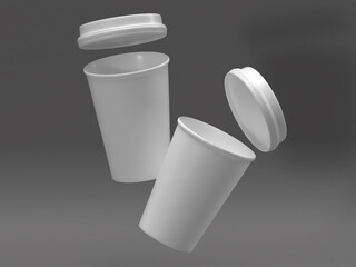 Dynamic Blank White Coffee Cup Pair in Flight