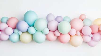 Fancy pastel balloons with a matte finish, tied together in a charming arrangement, on white
