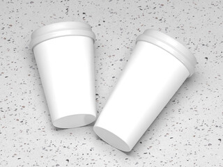 Two White Blank Cups with Textured Surface Mockup