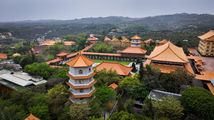 Aerial view of Fo Guang Shan Buddha Complex features stunning architecture and serene scenery