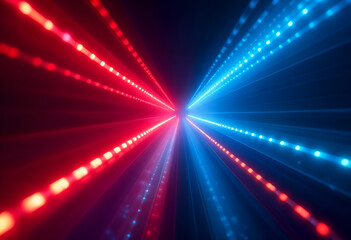Fototapeta premium A vibrant tunnel of red and blue lights extending into infinity, perfect for futuristic and sci-fi themes. Generative AI