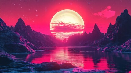 Obraz premium Retro-Futuristic Neon Dreamscape