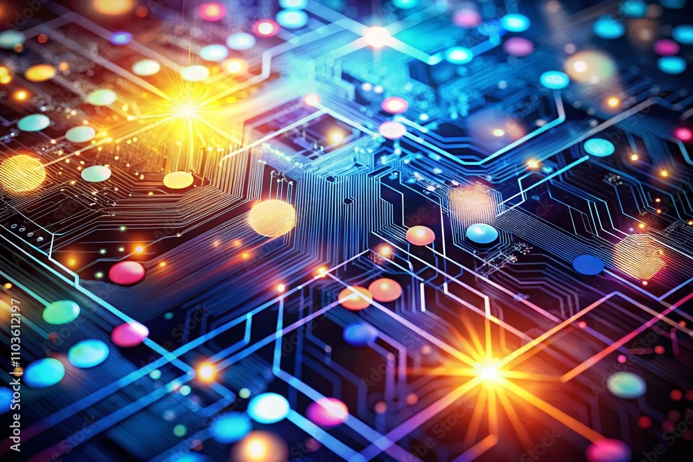 Aufkleber futuristic bokeh background featuring circuit patterns and abstract technology elements for high-tec