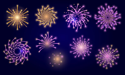 set of colorful fireworks and salute