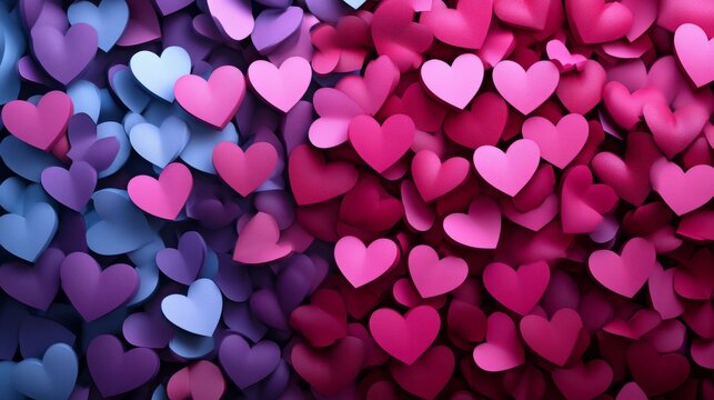3d render of multicolored heart background: perfect valentine&rsquo;s day wallpaper with pink love hearts