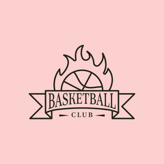 Minimalist design vector line basketball logo with fire ball