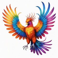 Naklejka premium rainbow phoenix illustration, colorful mythical bird, isolated on white background