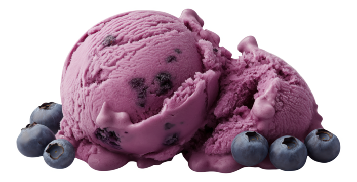 Purple ice cream scoops with blueberries surrounding them
