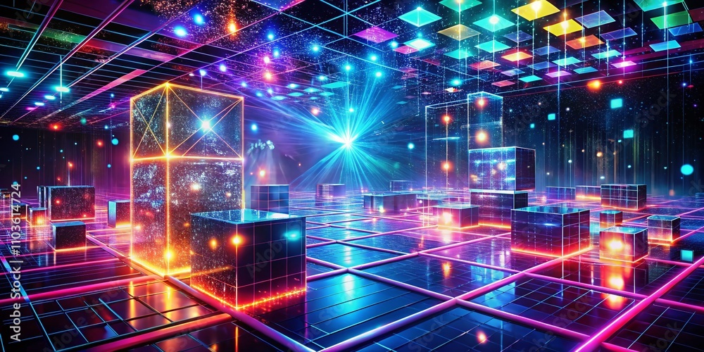 Poster futuristic led light abstract with digital cpu signals and neon flare representing modern big data a