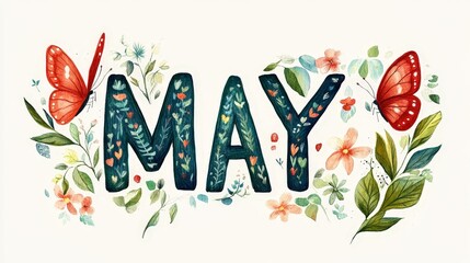 May Spring Banner with Birds and Flowers