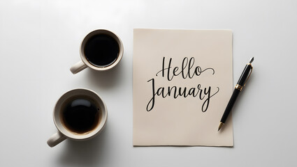 Hello January lettering text postcard background