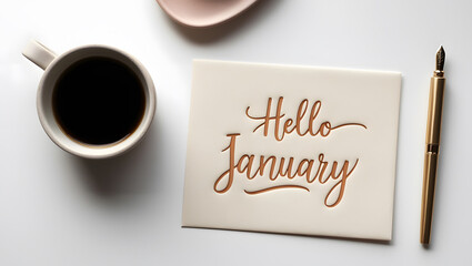 Hello January lettering text postcard background