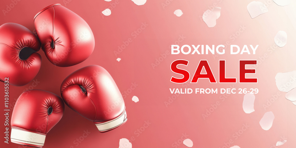 Wall mural boxing day sale banner with red gloves on shiny background for advertising.