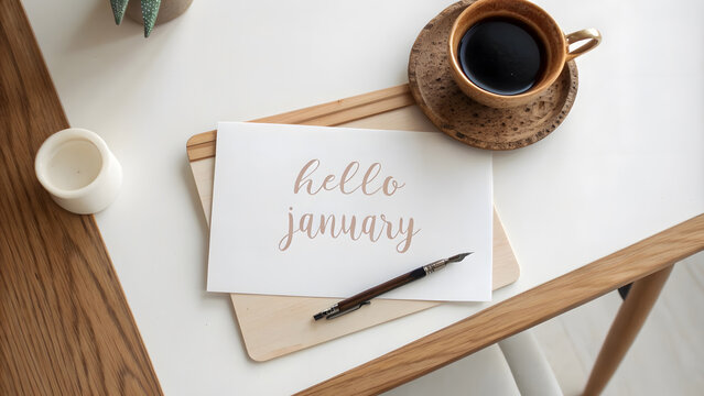 Hello January message lettering season greeting text