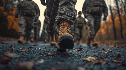 Close-Up of Soldiers Marching in Formation on Parade Ground