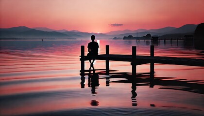 silhouette of a couple on the pier at sunset