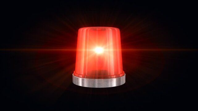 3d render, looping animation of a rotating spinning red flashing light. Emergency alarm flasher isolated on black background