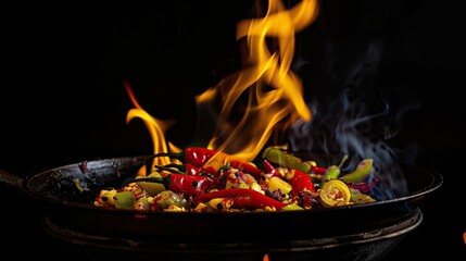 Spicy Peppers Roasting in a Pan Over a Flame