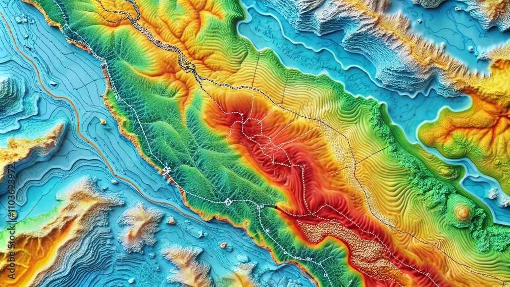 Poster grey topographic map background with geodesy landscape elements, featuring intricate lines and textu