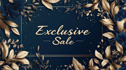  Decorative "Exclusive Sale" graphic with floral gold accents on dark blue, symbolizing luxury, elegance, and sophistication in premium branding.