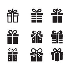 Collection of Gift Icons Featuring Boxes With Bows and Decorative Patterns

