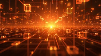 Fototapeta premium Golden Grid: A Vision of Digital Connectivity