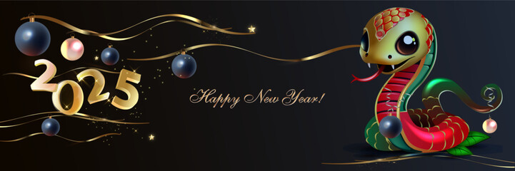 Luxury 2025 banner with snake and glitter