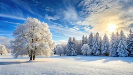 Obraz premium Winter landscape with snow-covered trees , cold, snowy, frost, freezing, icy, tranquil, serene, scenic, nature, season, outdoors