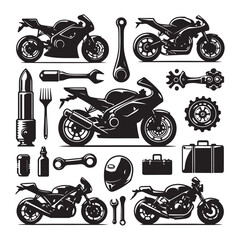 motorcycle elements silhouette vector illustration