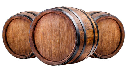 old wooden oak barrel on transparent background