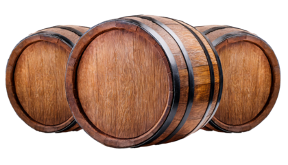 old wooden oak barrel on transparent background