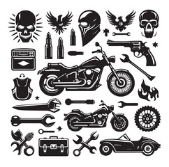 motorcycle elements silhouette vector illustration